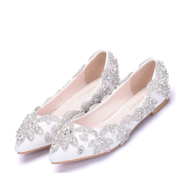 Crystal Queen Lady Shoes Blue Rhinestone Flat Heel Women Shoes Sexy Woman Wedding Shoes Flats Zapatos Mujer big size 34-43