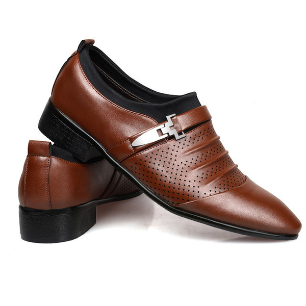 New Men Dress Leather Shoes Slip-on Breathable Flat Pointed Toe Footwear Size 38-48 Male Classic Business Office Shoes