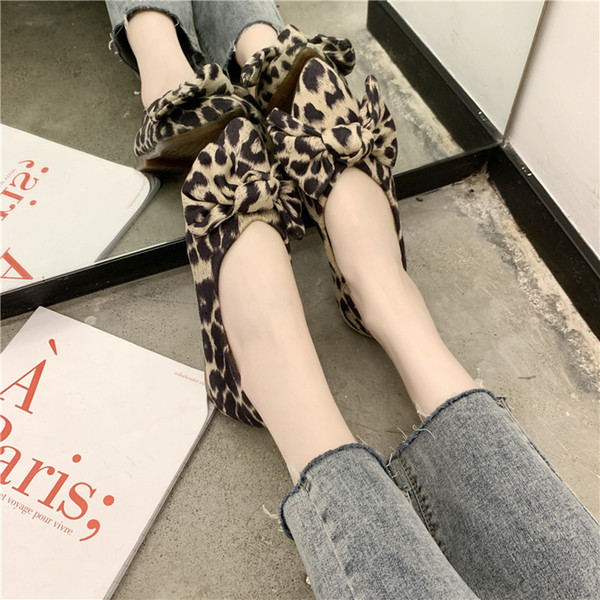 FLat Shoes Women Flats Slip on Pointed Toe Spring Shoes For Women Loafers Leopard bow-knot