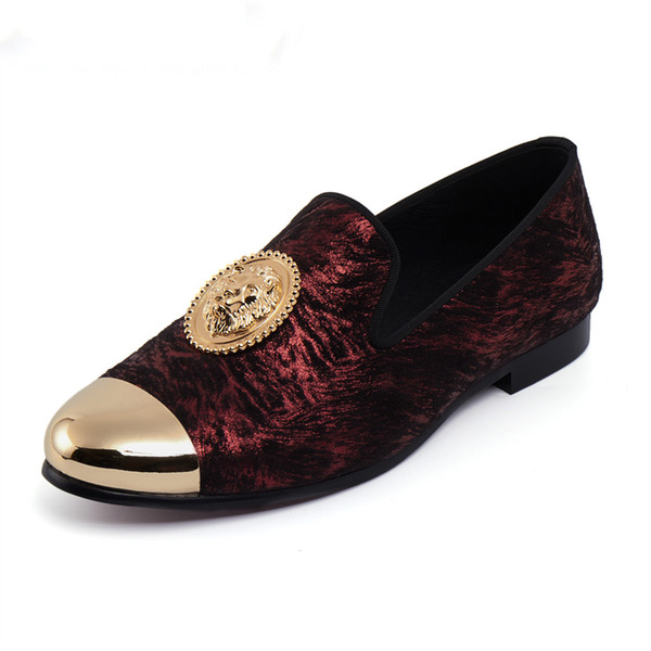 Animal Buckle Men Dress Loafers Printed Velvet Flat Shoes With Copper Cap Toe Size 6 To 14