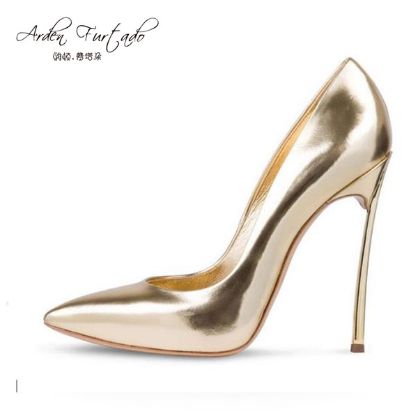 2017 spring autumn pointed toe high heels 12cm pumps gold silver wedding dress shoes for women slip on woman plain stiletto heel sexy