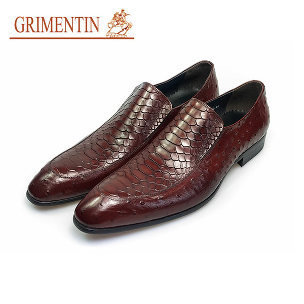 GRIMENTIN Hot sale mens dress shoes fashion Italian designer slip-on men loafer shoes genuine leather crocodile grain business male shoes