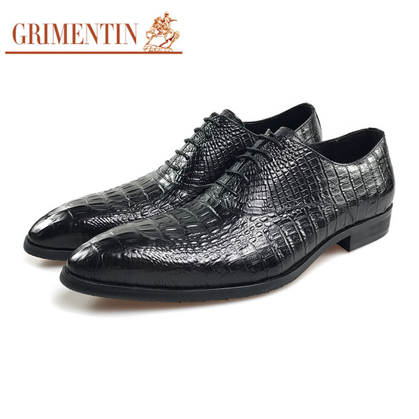 GRIMENTIN Hot sale men oxford shoes fashion designer crocodile grain formal mens dress shoes genuine leather wedding business male shoes