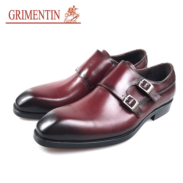 GRIMENTIN Fashion brand mens wedding shoes hot sale formal men dress shoes genuine leather double buckle brown black business man shoes