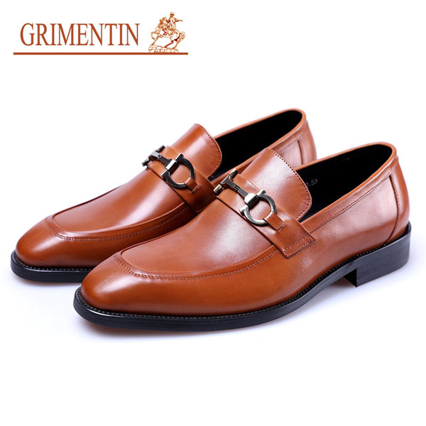 Grimentin Hot Sale Italian Formal Men Dress Shoes Fashion Designer Business Wedding Mens Shoes Genuine Leather Slip On Male Loafers New WF