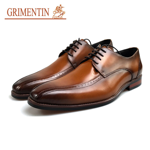 GRIMENTIN Hot Sale Brand Formal Men Dress Shoes High Quality Fashion Designer Men Oxford Shoes Genuine Leather Wedding Business Man Shoes CW