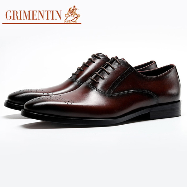 GRIMENTIN Hot Sale Mens Dress Shoes Italian Fashion Men Oxford Shoes Genuine Leather Pointed Toe Black Brown Formal Business Mens Shoes YJ