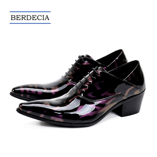 Designer Luxury Fashion Print Patent Leather Men Oxford Shoes Pointed Toe Formal Dress Shoes Height Increasing Men Brogue Shoes 38-47