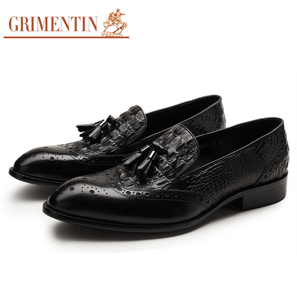 GRIMENTIN Hot sale fashion brand men loafers genuine leather soft comfortable crocodile style formal mens dress shoes Italian male shoes