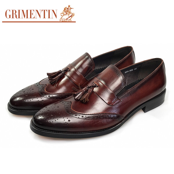 GRIMENTIN Brander Italian fashion genuine leather men shoes sales with tassel slip on designer male wedding shoes men loafers