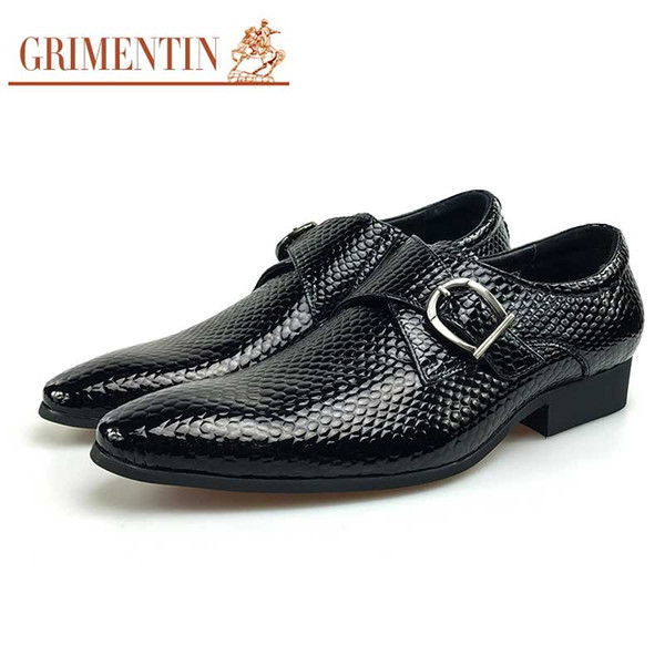 GRIMENTIN Italian fashion mens dress shoes patent leather buckle strap black formal business wedding male shoes for leather oxford shoes WF