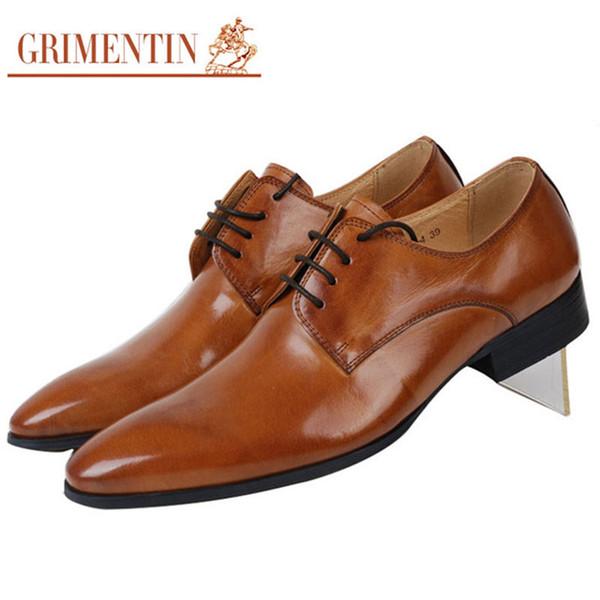 GRIMENTIN Hot sale Italian fashion designer mens dress shoes 100% genuine leather orange men oxford shoes brand formal wedding male shoes