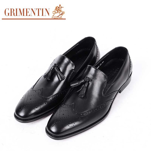 GRIMENTIN Hot Sale Mens Loafers 100% Genuine Leather Tassel Slip-On Business Mens Dress Shoes Italian Fashion Brown Black Male Shoes WF