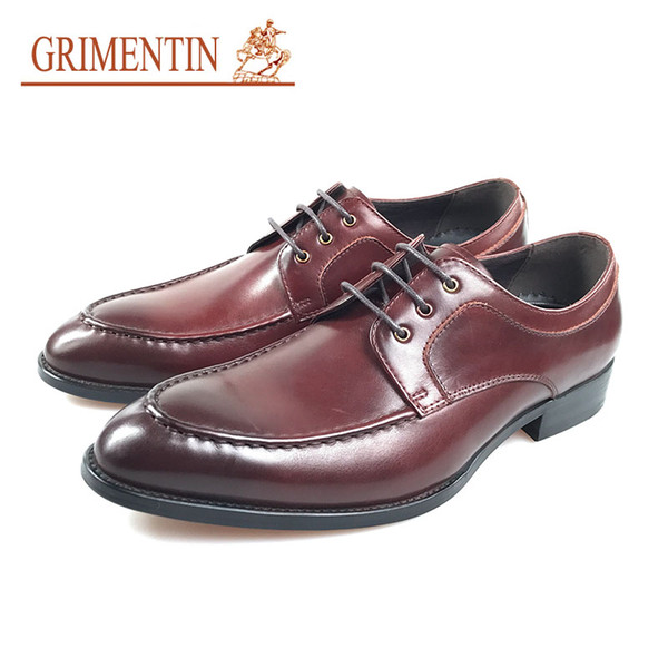 GRIMENTIN Brand Mens Dress Shoes Fashion Hot Sale Genuine Leather Pointed Toe Men Oxford Shoes Lace Up Formal Business Office Male Shoes