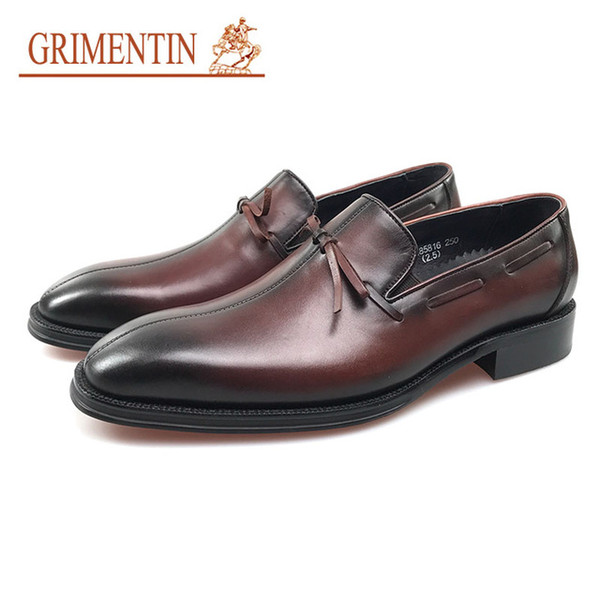 GRIMENTIN Summer Business Men Formal Shoes Genuine Leather Italian Designer Mens Dress Shoes Hot Sale Slip On Brown Office Male Shoes JM