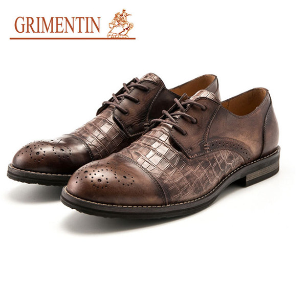 GRIMENTIN Hot Sale Italian Fashion Brand Mens Dress Shoes High Quality Genuine Leather Handmade Shoes Formal Business Wedding Male Shoes