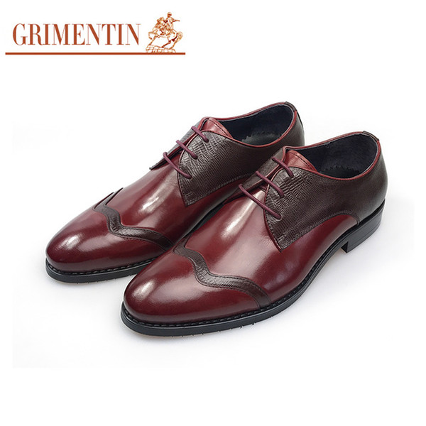 GRIMENTIN Newest hot sale brand men shoes Italian fashion brown-red oxford shoes genuine leather formal business wedding men dress shoes