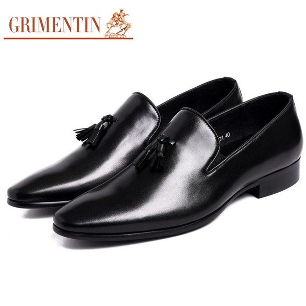 GRIMENTIN genuine leather men dress shoes Hot sale tassel slip on men loafers Italian fashion black brown business wedding party male shoes