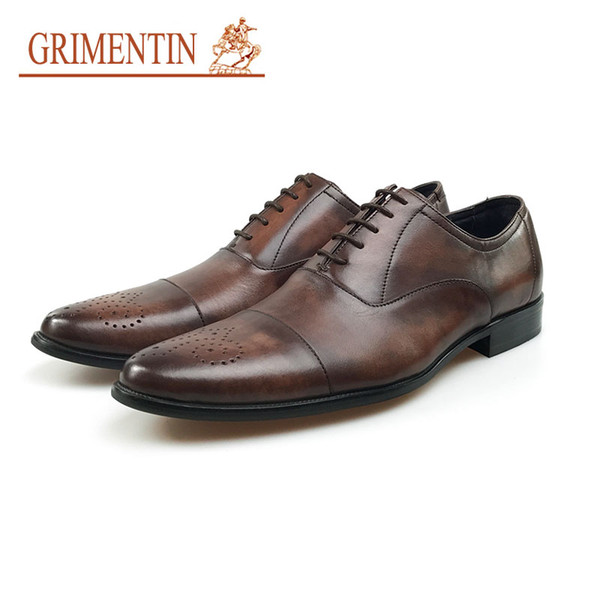 GRIMENTIN Men Oxford Shoes Genuine Leather British Style Classic Vintage Formal Business Wedding Male Shoes Hot Sale Mens Dress Shoes JM