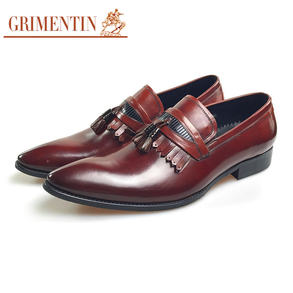 GRIMENTIN New mens genuine leather shoes black brown slip on Italian fashion Tassel male loafers hot sale brand business wedding men shoes