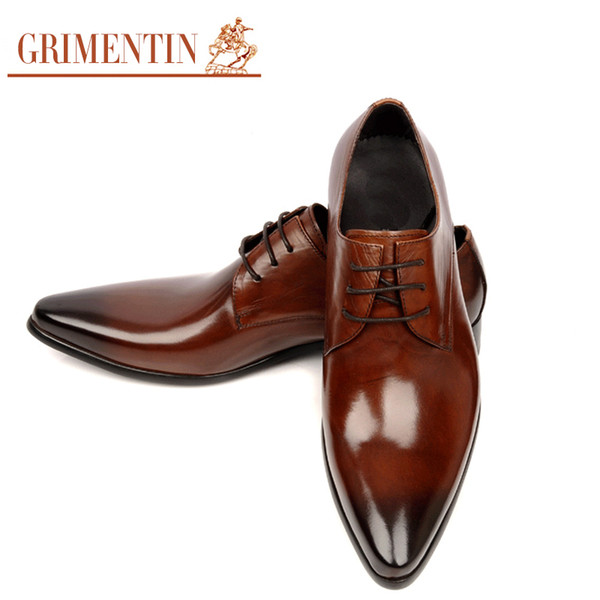 GRIMENTIN Hot sale genuine leather mens dress shoes Italian fashion wedding formal business male shoes black brown oxford shoes size:38-45