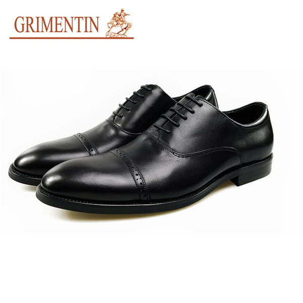 GRIMENTIN Mens Dress Shoes 100% Genuine Leather Classic Vintage Formal Business Wedding Male Shoes Italian Fashion Black Oxfords Shoes JM1