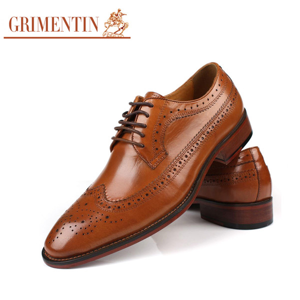 GRIMENTIN Hot sale men oxford shoes Italian fashion mens dress shoes genuine leather black orange wedding business large size male shoes