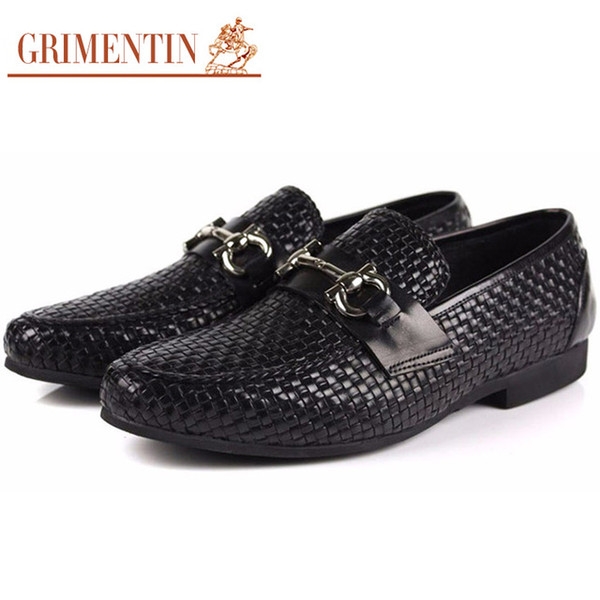 GRIMENTIN Hot sale brand mens loafers genuine leather black brown braided dress mens formal shoes Italian fashion business office male shoes