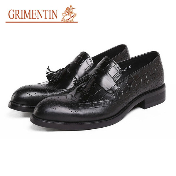 GRIMENTIN New hot sale brand tassel mens loafers Italian fashion formal men business shoes genuine leather crocodile grain mens dress shoes