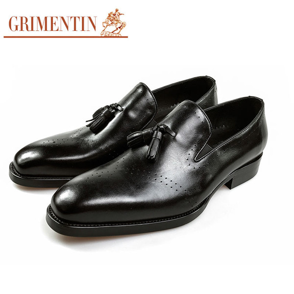 GRIMENTIN Hot sale brand men loafers genuine leather slip on tassel casual mens dress shoes Italian fashion business office man shoes