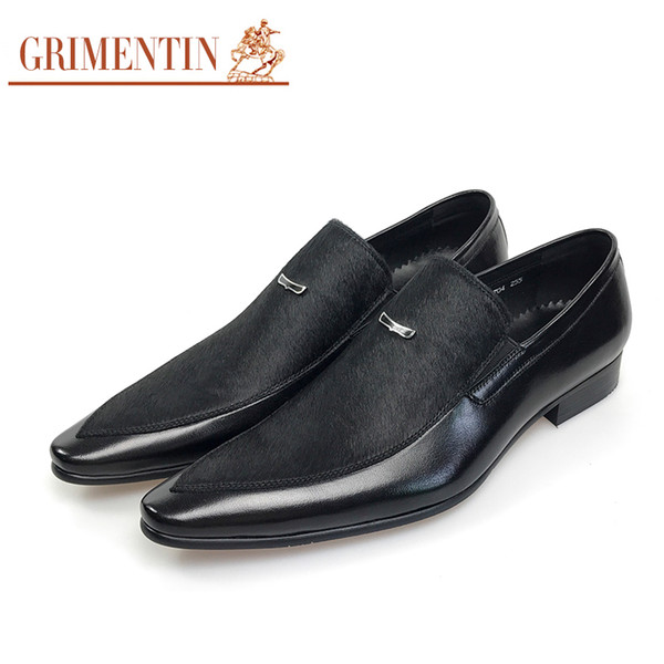 GRIMENTIN Hot sale Italian fashion formal mens shoes dress summer black male loafers genuine leather business wedding office mens shoes