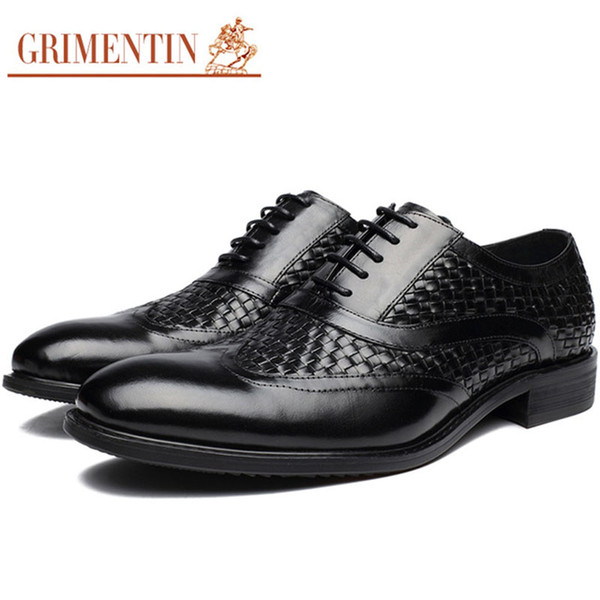 GRIMENTIN Hot sale Brand mens dress shoes genuine leather braided black men oxford shoes Italian fashion formal business leather male shoes