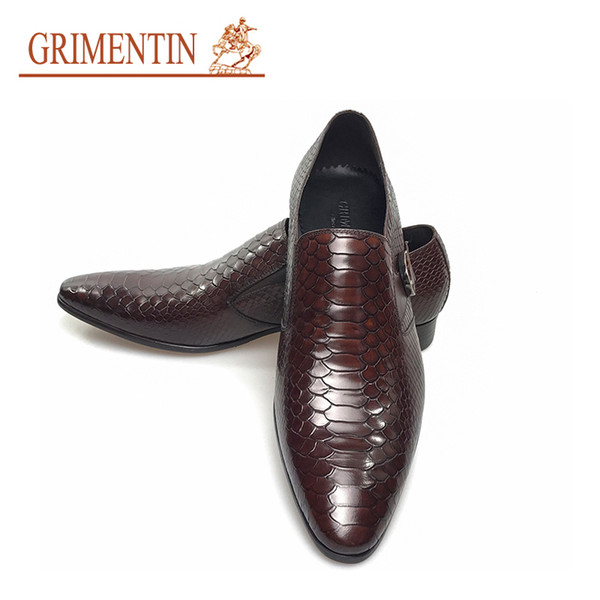 GRIMENTIN Hot sale Italian black brown men loafers fashion mens dress shoes 100% genuine leather wedding formal business male shoes