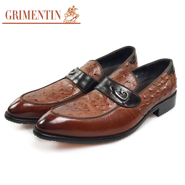 GRIMENTIN Italian fashion men loafers hot sale men genuine leather shoes high quality brown wedding office business party male shoes