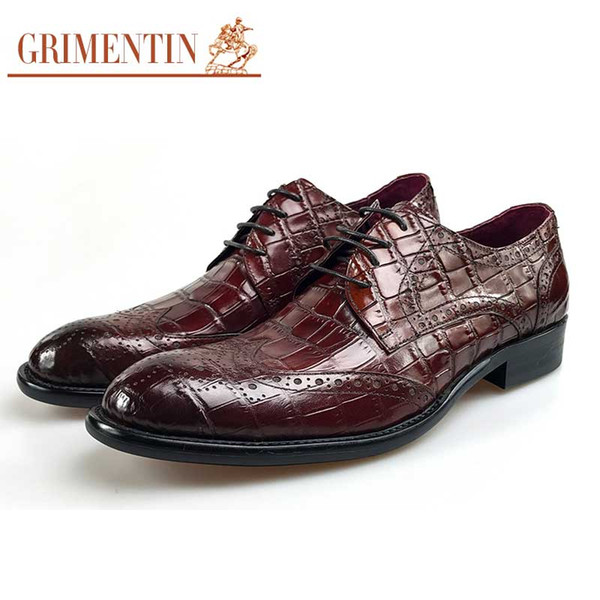 GRIMENTIN Hot sale brand mens shoes Italian fashion oxford shoes genuine leather crocodile grain lace up business formal wedding male shoes