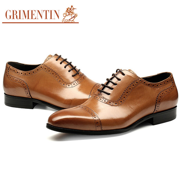 GRIMENTIN Hot Sale Brand Mens Dress Shoes Genuine Leather Pointed Toe 3 Colors Oxford Shoes Italian Fashio Formal Business Wedding Men Shoes