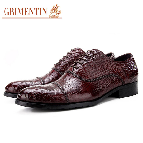 GRIMENTIN New hot sale brand men shoes Italian fashion brown black oxford shoes genuine leather crocodile grain business mens dress shoees