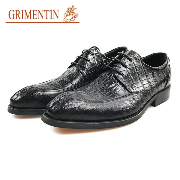 GRIMENTIN Hot sale brand men shoes Italian fashion brown black oxford shoes 100% genuine leather crocodile grain business mens dress shoes