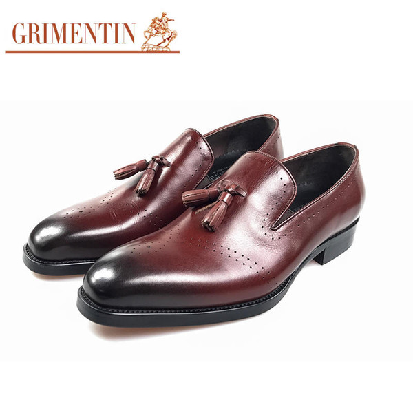 GRIMENTIN Italian fashion tassel men loafers genuine leather comfortable luxurious carved party male shoes Italian wedding mens dress shoes