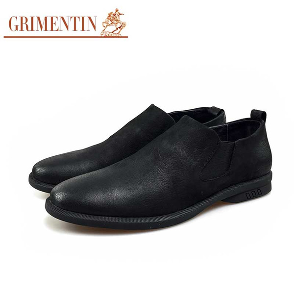 GRIMENTIN Hot sale brand men loafers nubuck leather comfortable soft mens casual shoes Italian fashion slip on black grey formal male shoes