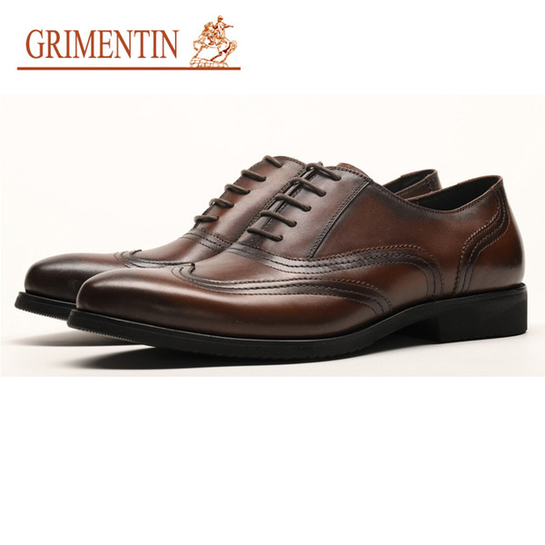 GRIMENTIN Hot Sale Mens Oxford Shoes Genuine Leather Black Brown Formal Men Dress Shoes Italian Fashion Business Wedding Male Shoes YJ01