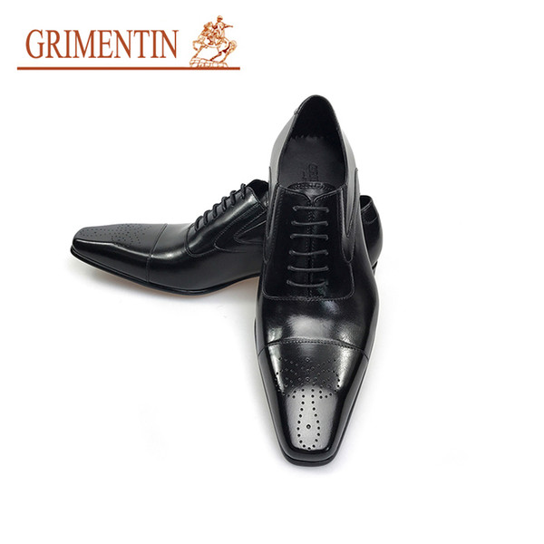 GRIMENTIN Hot sale men dress shoes Italian fashion designer oxford shoes genuine leather black brown business wedding male shoes size:6-11