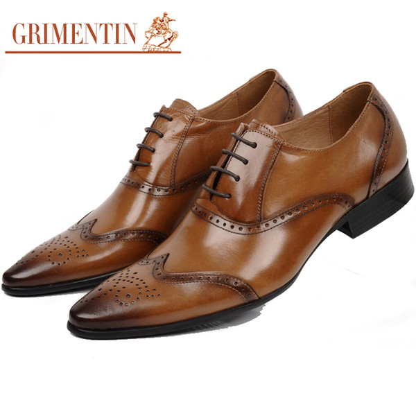 GRIMENTIN Hot sale brand mens shoes genuine leather black brown men oxford shoes Italian fashion formal business wedding male dress shoes