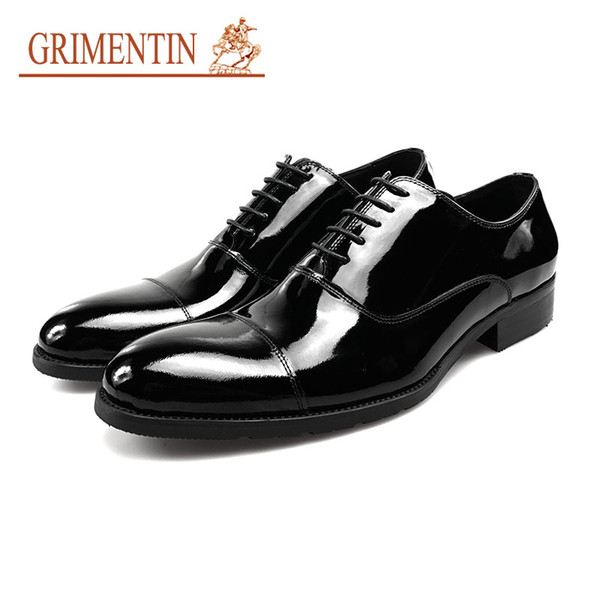 GRIMENTIN Hot Sale Genuine Patent Leather Mens Shoes High Quality Formal Black Mens Dress Shoes Fashion Business Wedding Party Male Shoes