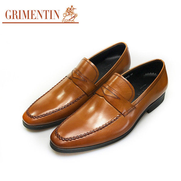 GRIMENTIN Hot sale brand dress mens shoes fashion designer genuine leather men loafers Italian black brown formal business wedding man shoes