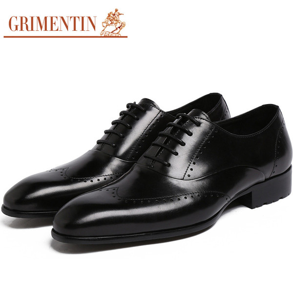 GRIMENTIN Hot Sale Mens Dress Shoes Genuine Leather Black Brown Wedding Formal Business Office Male Shoes Italian Fashion Men Oxford Shoes