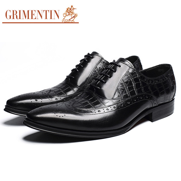 GRIMENTIN Hot sale Italian fashion oxford shoes genuine leather lace up black brown formal business wedding man shoes brand mens dress shoes