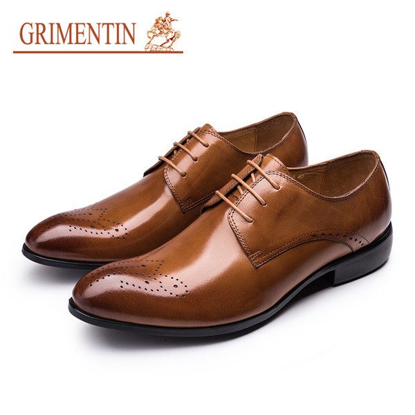 GRIMENTIN Newest hot sale brand men shoes Italian fashion brown black man oxford shoes 100% genuine leather business wedding men dress shoe