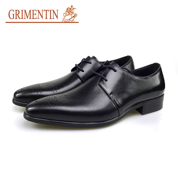 GRIMENTIN Hot Sale Brand Mens Dress Shoes Fashion 100% Genuine Leather Italian Lace Up Formal Business Male Shoes For Men Oxford Shoes