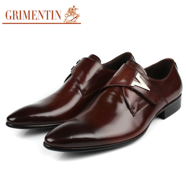 GRIMENTIN Hot sale brand men shoes genuine leather black brown comfortable mens dress shoes Italian fashion wedding party man business shoes